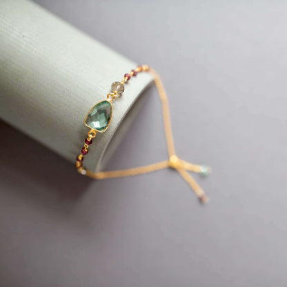Green Amethyst Adjustable Silver Gemstone Bracelet