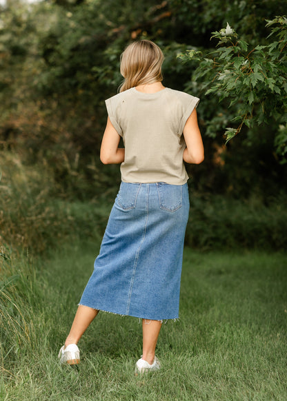 Lee A-Line Raw Hem Midi Skirt