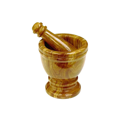 Marble Mortar and Pestle Crafted from Multi Brown Onyx
