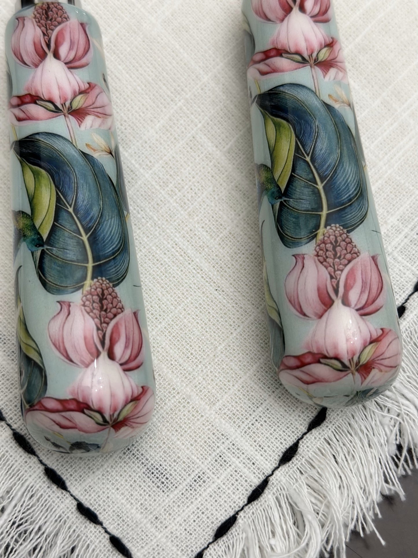 Floral Cake Cutting Knife & Server with Mint Meenakari Work