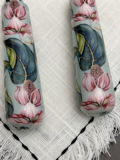 Floral Cake Cutting Knife & Server with Mint Meenakari Work