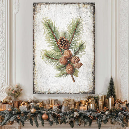 Vintage Winter Pine Cone Christmas Wall Art IV
