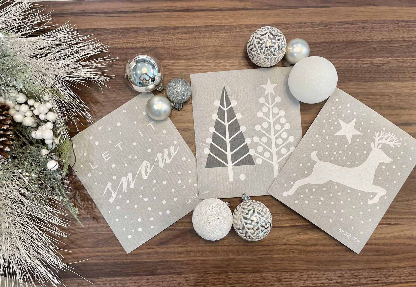 Nordic Christmas | Bundle of 3 Swedish Dishcloths (Gray & white)