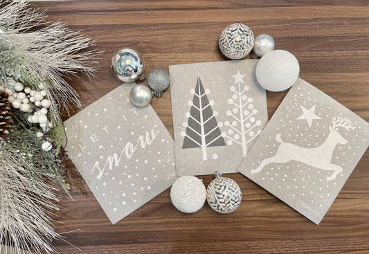 Nordic Christmas | Bundle of 3 Swedish Dishcloths (Gray & white)