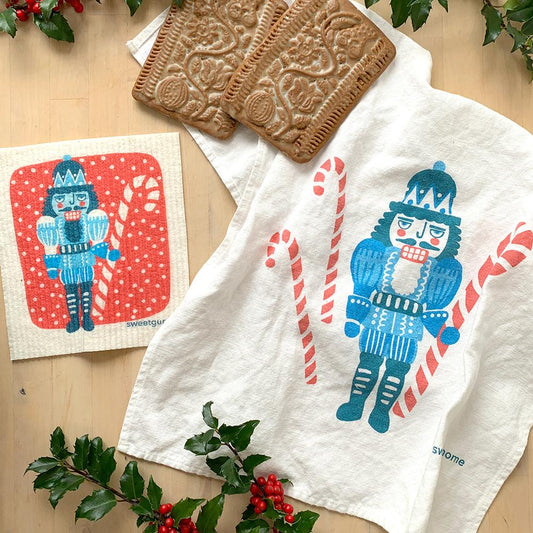 Nutcracker Tea Towel + 1 Swedish Dishcloth Bundle