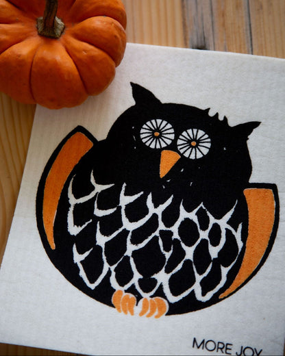 Owl Swedish Dishcloth |  Orange & Black (Halloween)