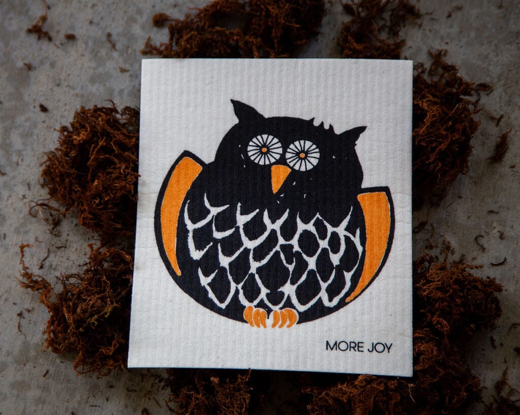 Owl Swedish Dishcloth |  Orange & Black (Halloween)