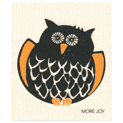 Owl Swedish Dishcloth |  Orange & Black (Halloween)