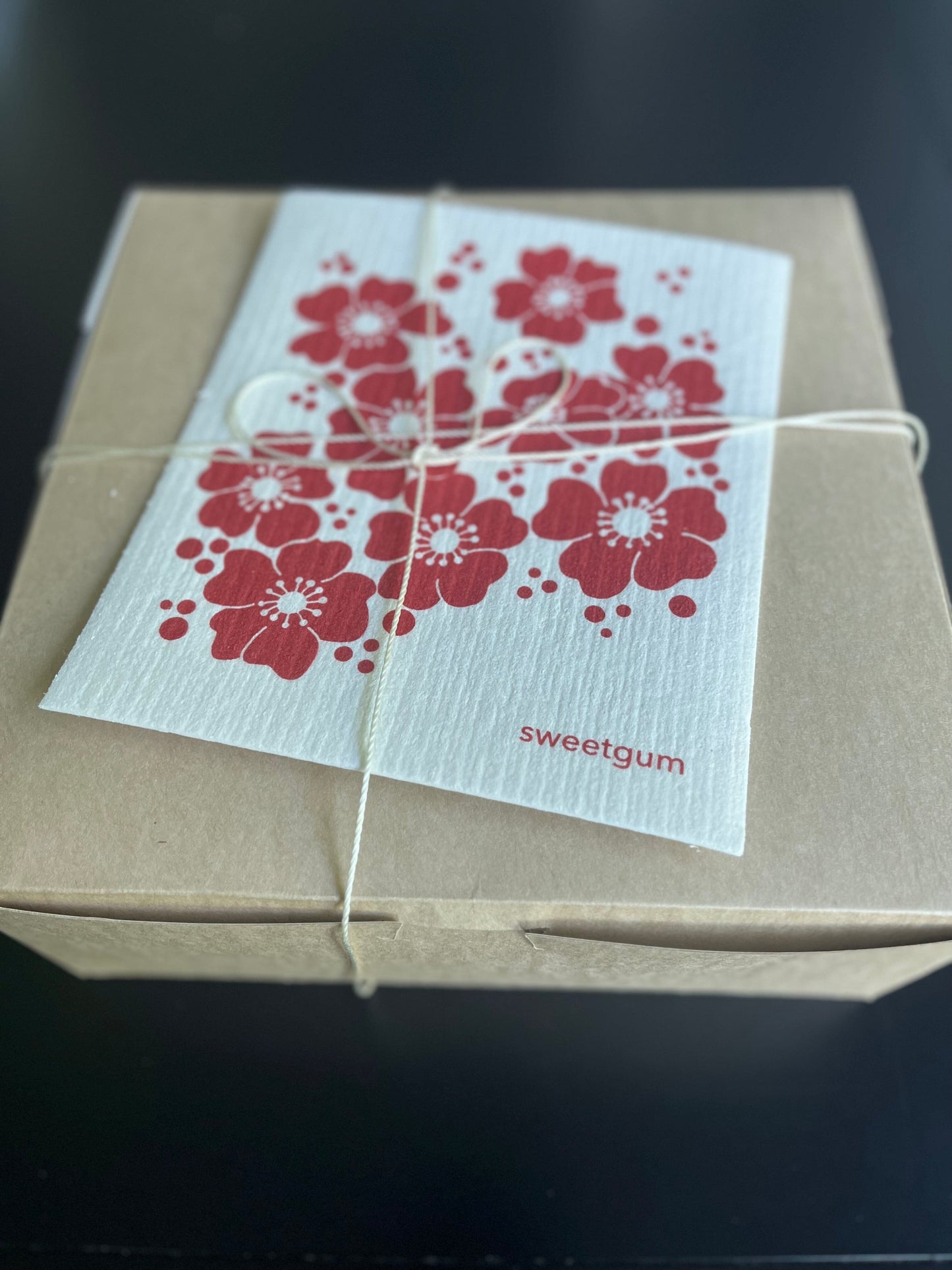 Red Flowers Swedish Dishcloth