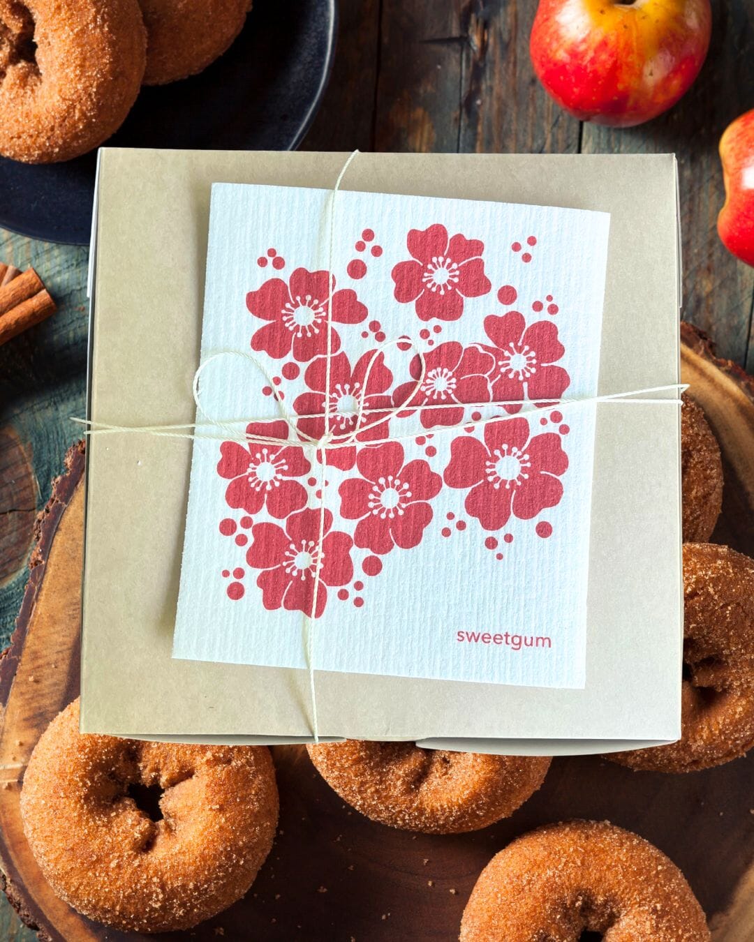 Red Flowers Swedish Dishcloth