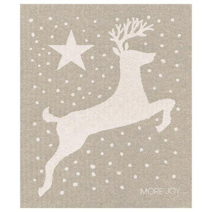 Reindeer with Snowflakes Swedish Dishcloth |  Gray and white