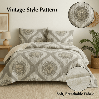 DaDa Bedding Rustic Grey Mosaic Distressed Medallion Reversible Quilted Bedspread Set (SD16299)