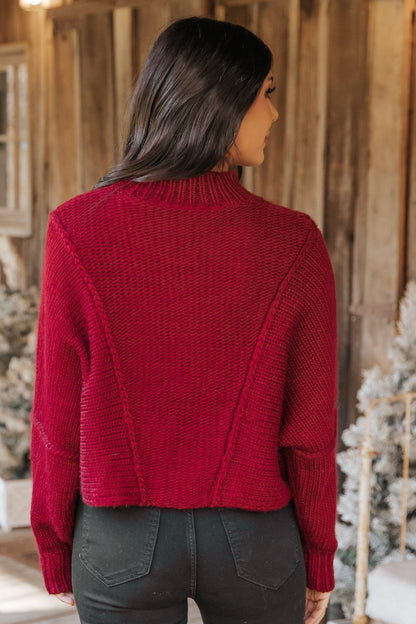 Seam Detail Mock Neck Sweater - Wine - FINAL SALE