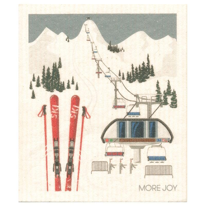 Ski Slopes Winter Swedish Dishcloth |  Grey and white