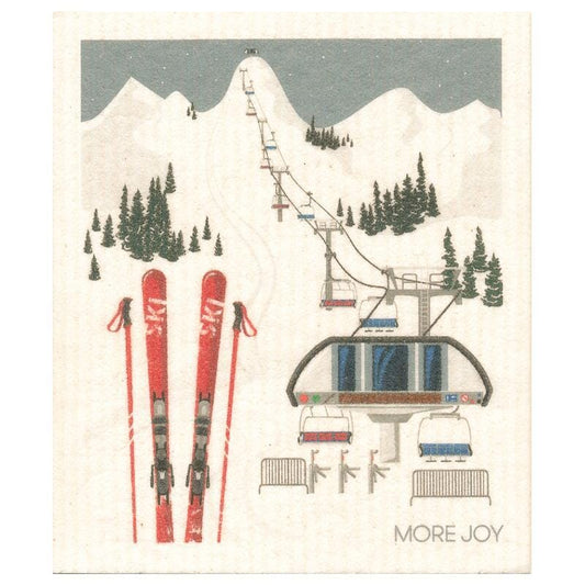 Ski Slopes Winter Swedish Dishcloth |  Grey and white