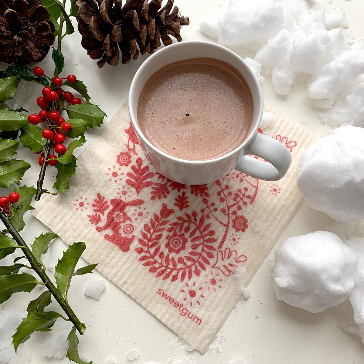 Small Red Bunny Rabbit Swedish Dishcloth