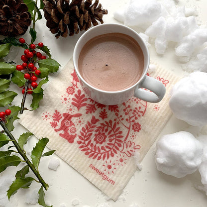 Small Red Bunny Rabbit Swedish Dishcloth