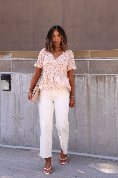 Summer Stroll Beige Print Puff Sleeve Blouse - FINAL SALE