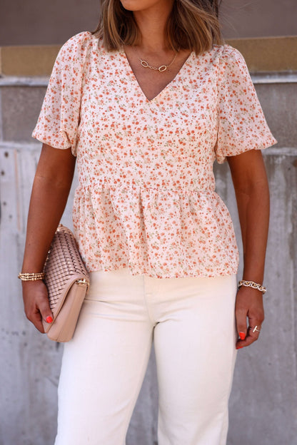 Summer Stroll Beige Print Puff Sleeve Blouse - FINAL SALE
