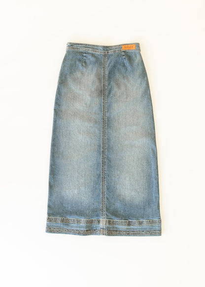Sutton Side Zip A-line Denim Maxi Skirt
