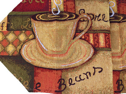 DaDa Bedding Set of 3-Pieces - Smell of Coffee Café Cup Orange Brown Woven Tapestry Dining Table Runners (9912)
