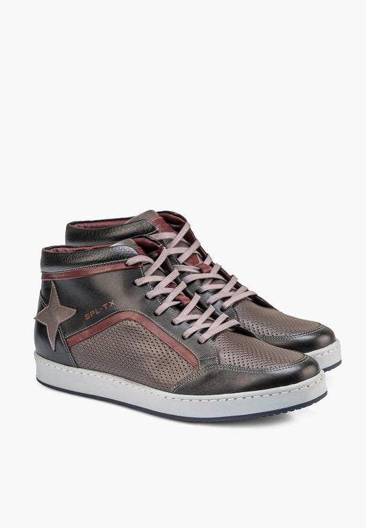 Sepol Urban Men's High Top Leather Sneaker Black Grey