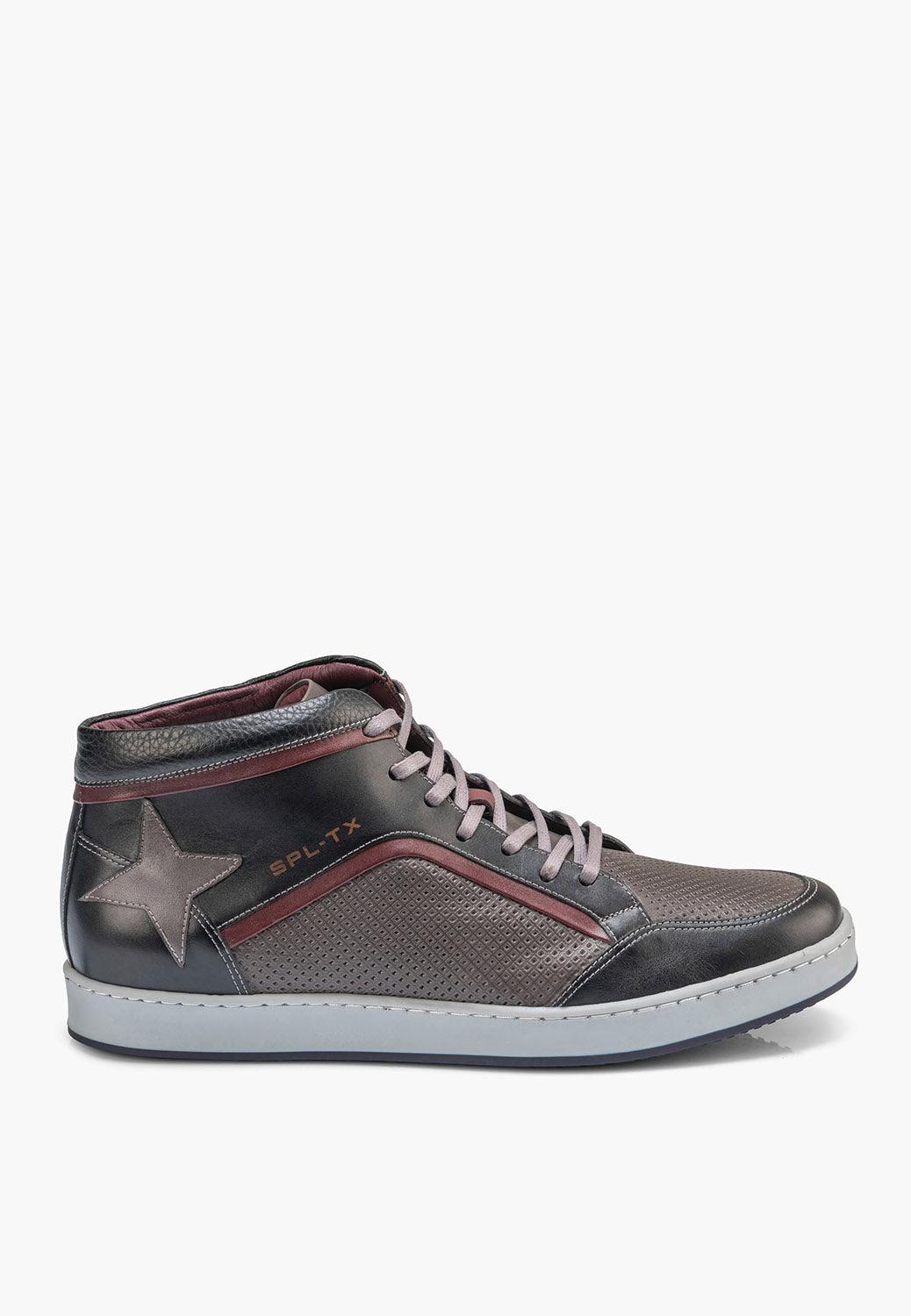 Sepol Urban Men's High Top Leather Sneaker Black Grey
