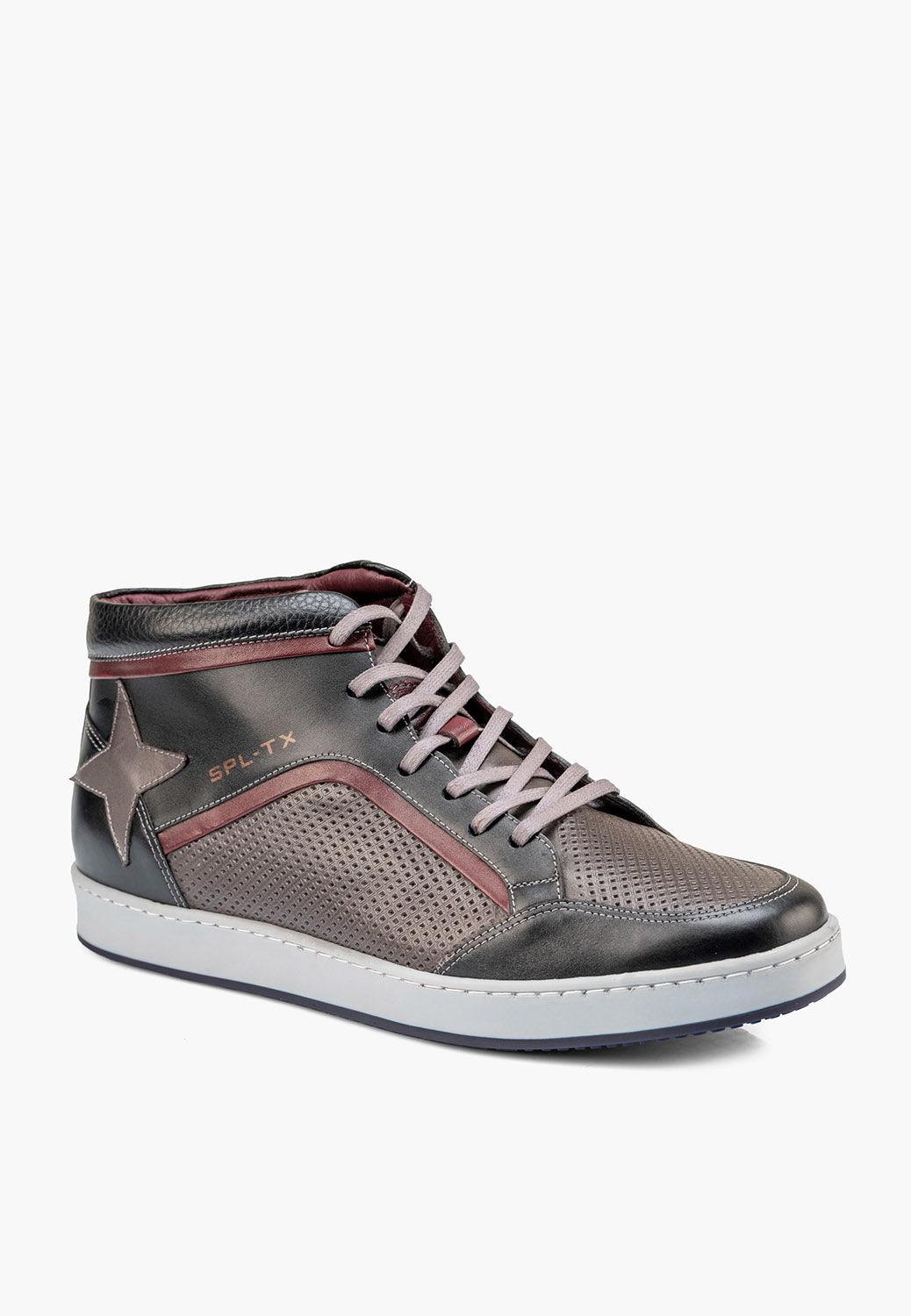 Sepol Urban Men's High Top Leather Sneaker Black Grey