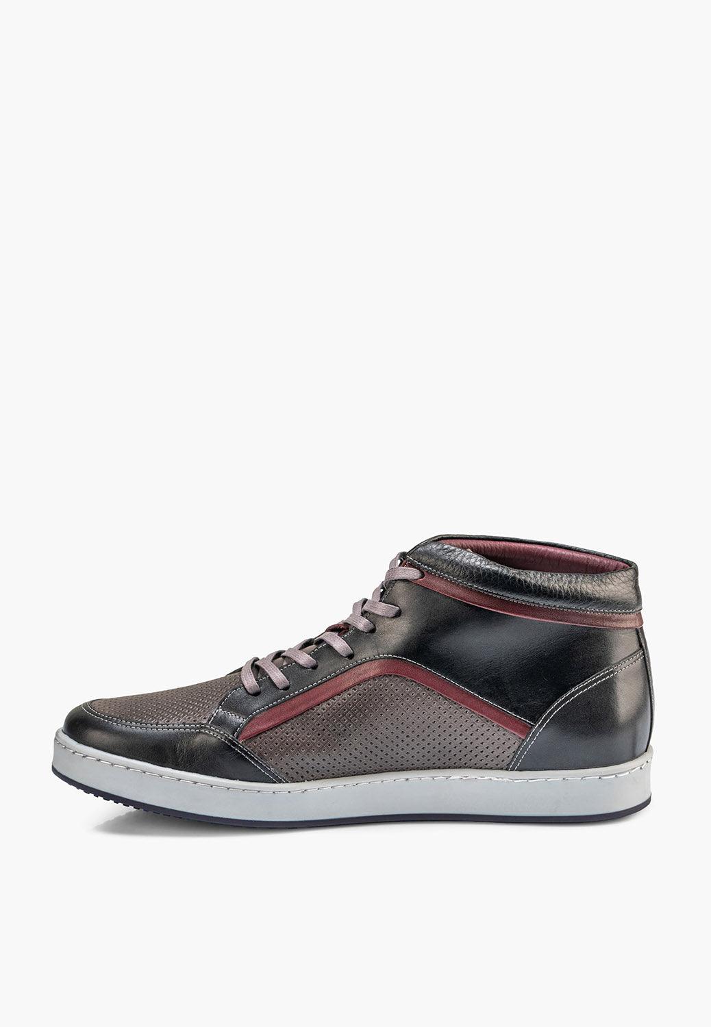Sepol Urban Men's High Top Leather Sneaker Black Grey