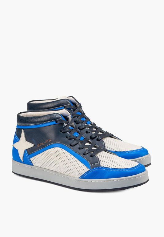 Sepol Urban Men's High Top Leather Sneaker White Blue