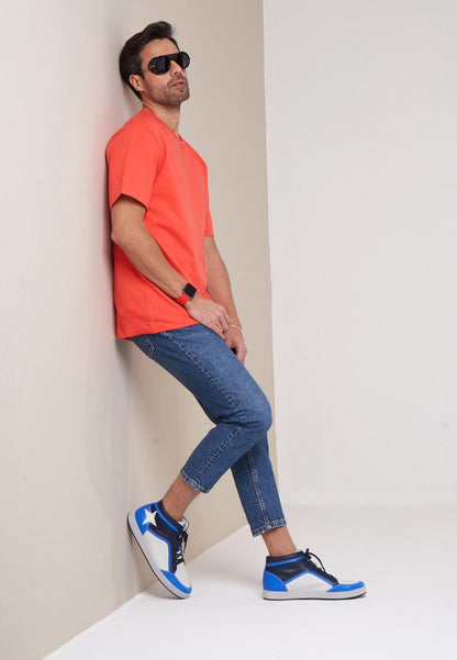 Sepol Urban Men's High Top Leather Sneaker White Blue