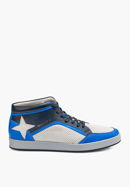 Sepol Urban Men's High Top Leather Sneaker White Blue
