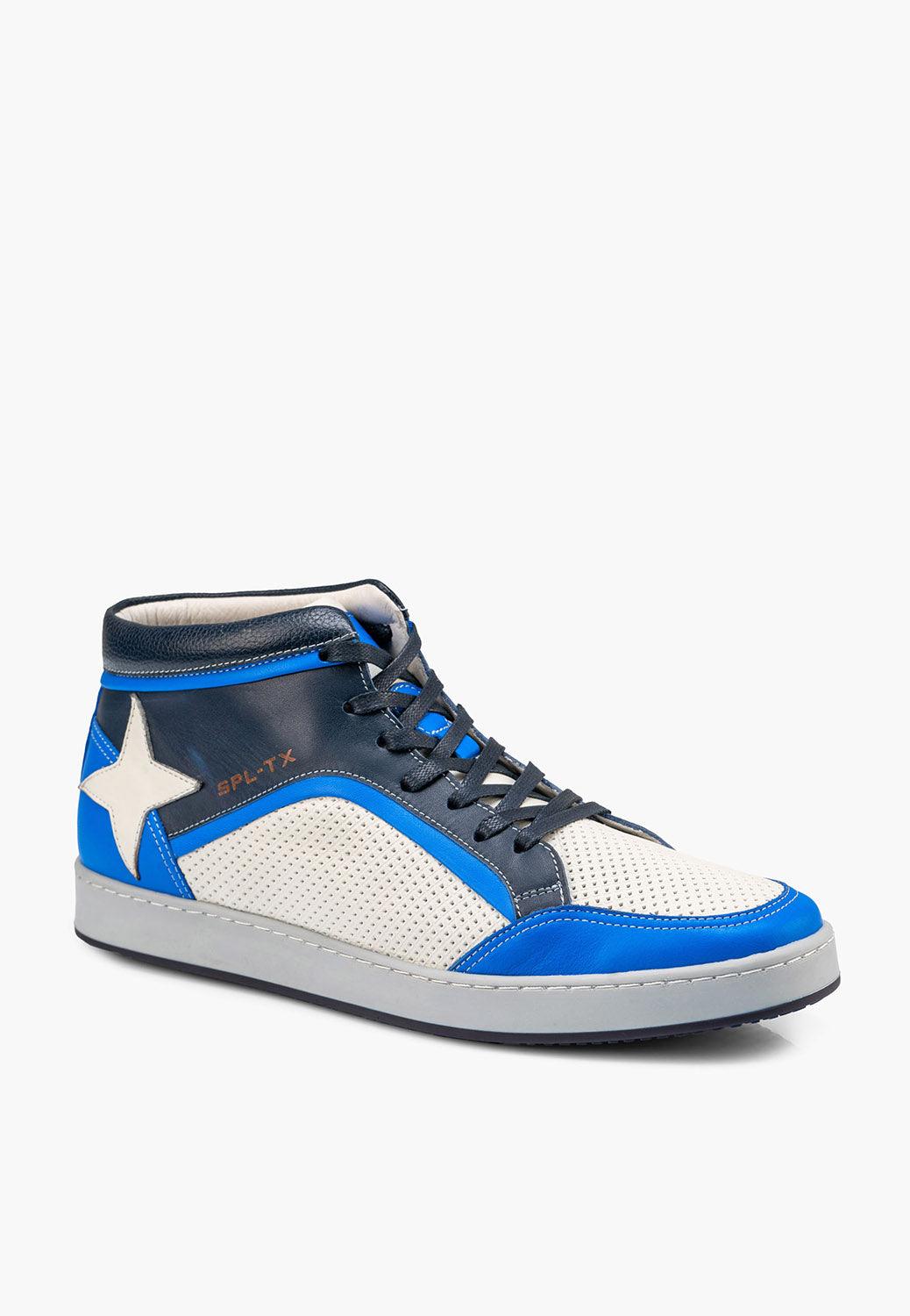 Sepol Urban Men's High Top Leather Sneaker White Blue