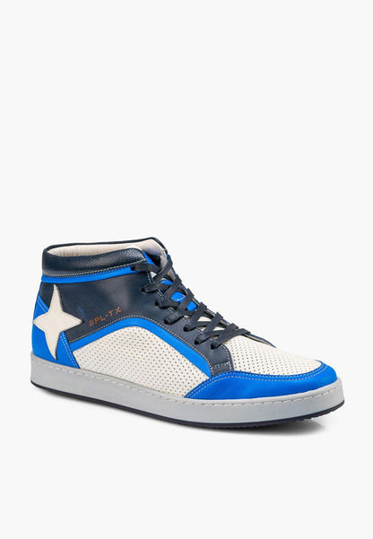 Sepol Urban Men's High Top Leather Sneaker White Blue