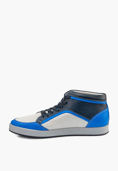 Sepol Urban Men's High Top Leather Sneaker White Blue