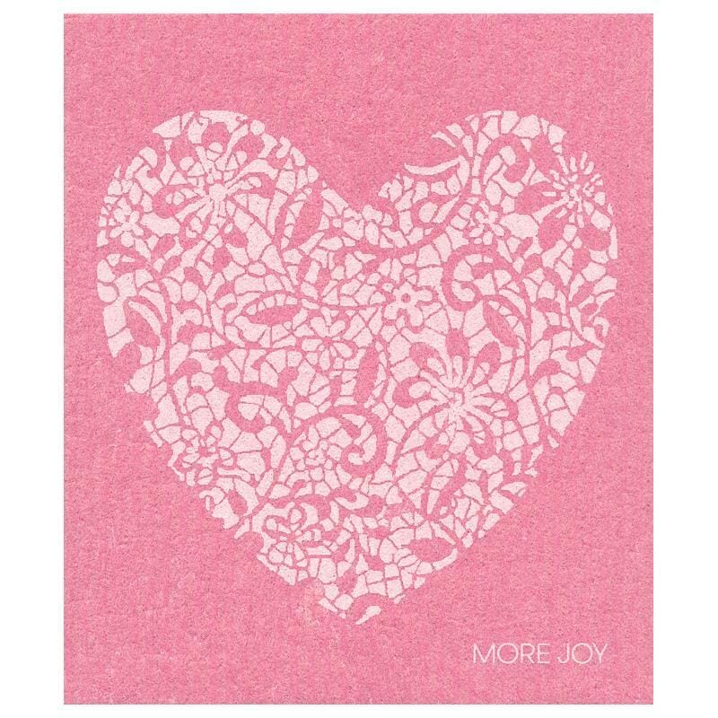 White Heart on Pink Swedish Dishcloth