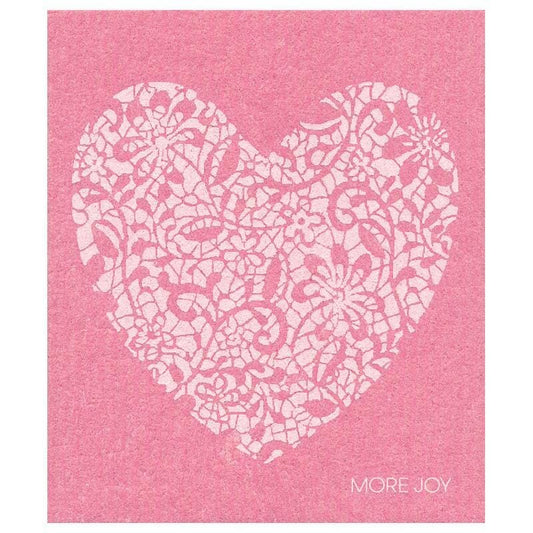 White Heart on Pink Swedish Dishcloth