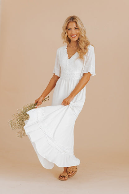 White Short Sleeve Lace Maxi Dress - FINAL SALE