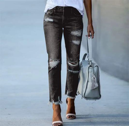 Plus Size Women's Ripped Jeans Trousers