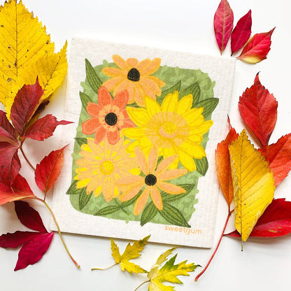Yellow Flowers & Leaves Swedish Dishcloth | Sweetgum Home