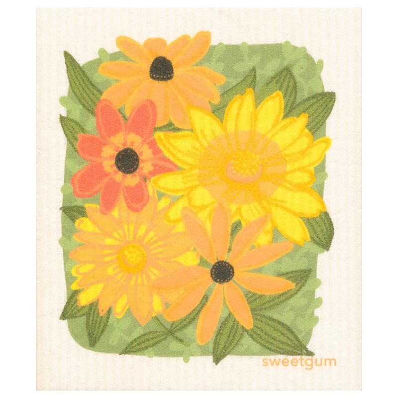 Yellow Flowers & Leaves Swedish Dishcloth | Sweetgum Home