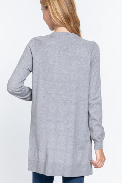 Women Open Front Stretchy Long Sleeve Grey Cardigan