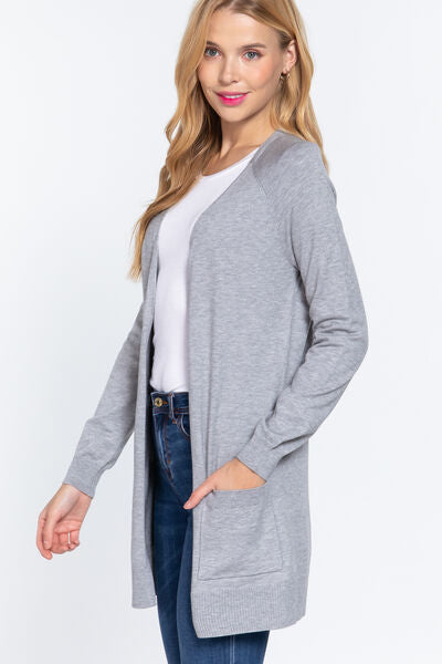 Women Open Front Stretchy Long Sleeve Grey Cardigan