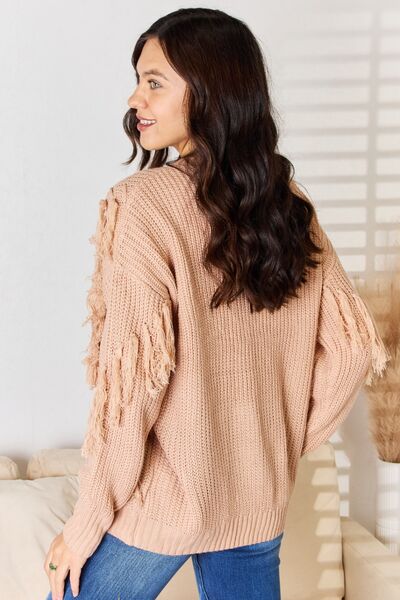 Women Casual Tassel Detail Long Sleeve Dusty Pink Sweater