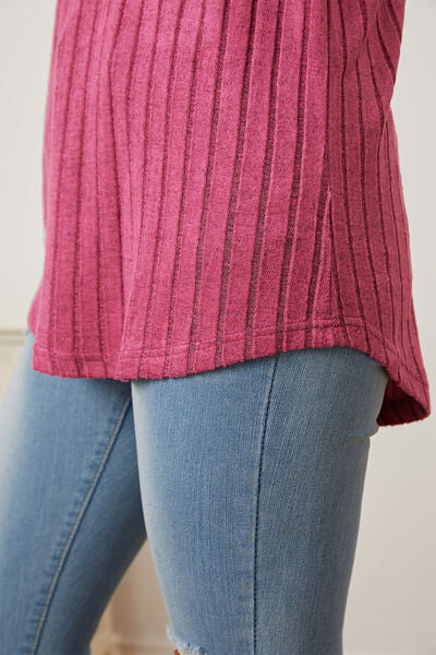 Women Full Size Ribbed Top Thumbhole Long Sleeve T-Shirt - Blue, Pink, Red, Teal, Navy