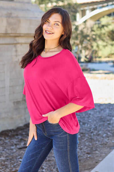 Essential Full Size Round Neck Drop Shoulder T-Shirt - Comfortably Stylish