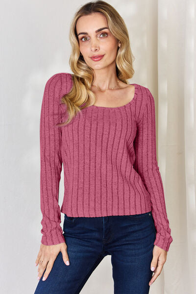 Full Size Ribbed Long Sleeve Women Top