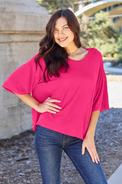 Essential Full Size Round Neck Drop Shoulder T-Shirt - Comfortably Stylish