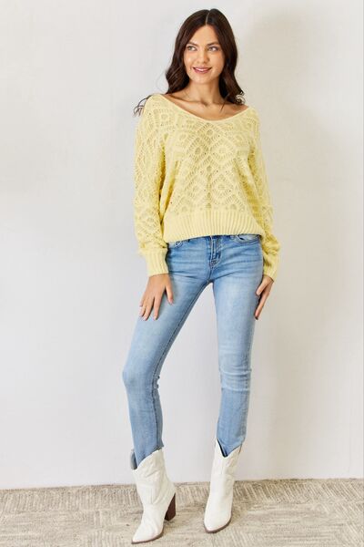 V-Neck Patterned Long Sleeve Casual Sweater for Women