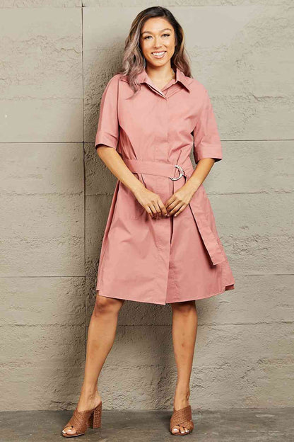 Petal Dew Half Sleeve Collared Dress with Pockets